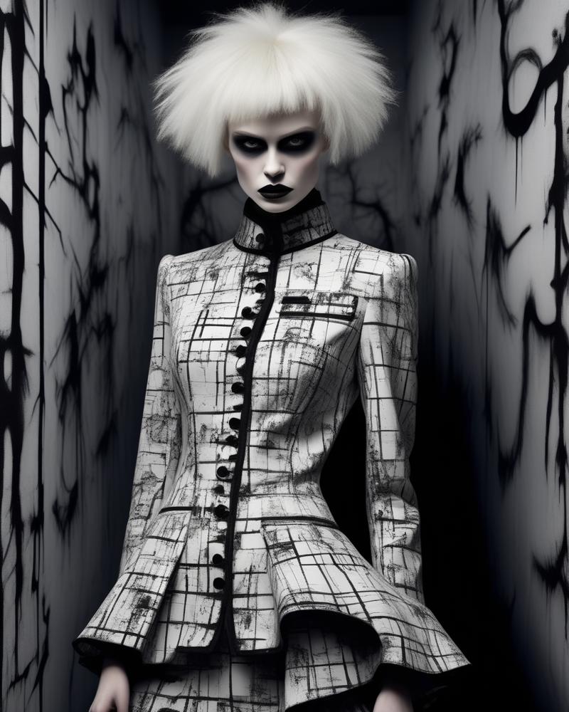 07224-3855854084-close up portrait, Chaotic black and white patterns, asymmetrical silhouettes, deranged tailoring, surrealistic haute couture, V.png